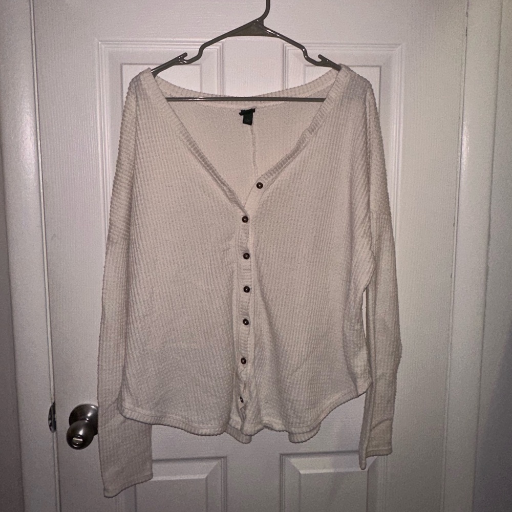 Waffle knit soft button down henley, oversized.